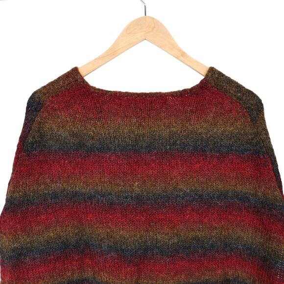 Max Studio Striped Alpaca Mohair Lagenlook Shawl Poncho Red Olive One Size - Picture 4 of 9